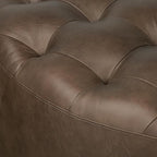 Poly & BARK Ascot Ottoman – 40" Round Pouf with Feather-Down Topper – Full-Grain Leather Upholstered Pouf Ottoman for Living Room – Vintage Italian Leather in Cocoa Brown