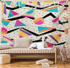 Ambesonne Indie Tapestry, Eighties Memphis Fashion Style Geometric Abstract Colorful Design Dots Funky, Wall Hanging for Bedroom Living Room Dorm Decor, 60" X 80", Cream Pink