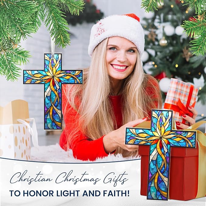 FLAGWIX Christmas Christian Gifts for Women Faith - Acrylic Ornaments 2025 for Tree Decorations - Cross Christmas Ornament, Catholic Spiritual Religious Gifts for Mom Grandma, Christian Gift Ideas