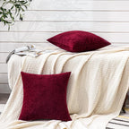 GAWAMAY Decorative Chenille Throw Pillow Covers 26x26 Inch Pack of 2, Soft Square Couch Pillow Cover for Sofa Cushion Living Room Bedroom Oversized Pillowcases Burgundy Red 66x66cm (ONLY Covers)