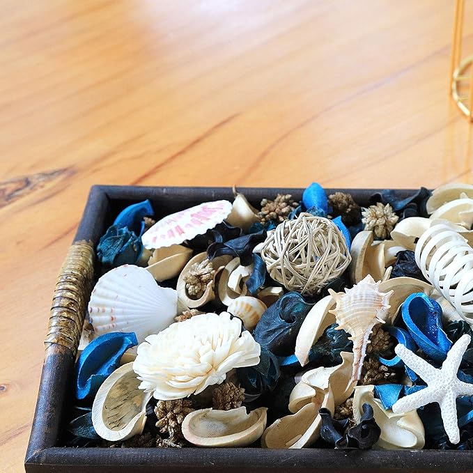 Qingbei Rina Seashell Potpourri Dried Flowers, Ocean Breeze Scented Potpourri Bowl Filler,Vase Filler,Home Fragrance, Beach Coastal Sea Shell Bathroom Decor,14 oz(Blue)
