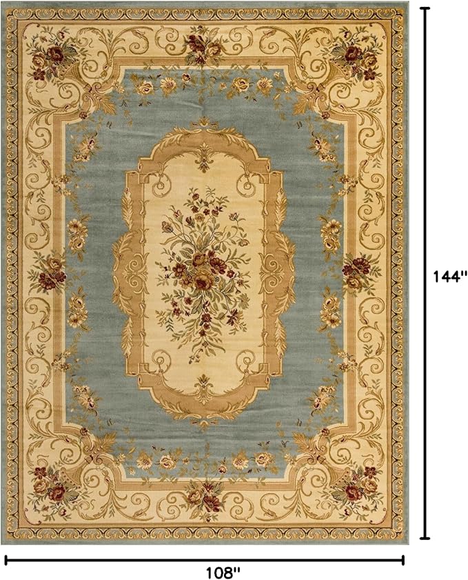 Rugs.com Chateau Collection Rug – 9' x 12' Light Blue Medium Rug Perfect for Living Rooms, Large Dining Rooms, Open Floorplans