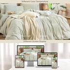 MooMee Striped Duvet Cover Set 100% Washed Cotton Linen Like Textured Breathable Durable Soft Comfy (Sage Green White Pinstripes, Queen 90"x90")