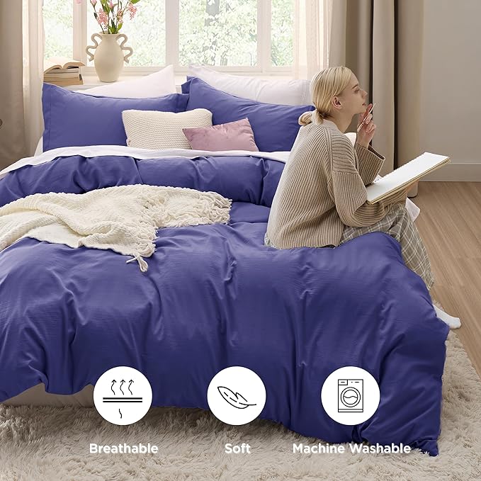 Bedsure Skipper Blue Duvet Cover Full Size - 3 Pieces Prewashed Extra Soft Cotton-Like Polyester Bedding Set, Includes 1 Duvet Cover 80x90 Inches with Zipper Closure & 2 Pillow Shams, No Comforter
