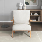 Lexicon Mid Century Modern Accent Chair, Natural Finish Solid Rubberwood Frame, Reversible Back Cushion, Woven Chenille Upholstered Reading Chair, for Living Room/Bedroom/Office, Beige