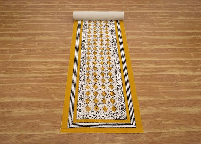Kilim Runner 2.6x10 Cotton Runner Rug Yellow & Beige Indoor Outdoor 0.19 inches Stone Easy Washable Hand Wash Cotton Carpet Flatweave Rugs for Hallway, Staircases, Corridor