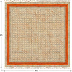 Area Rug 8' Square Rug Bronze & Black Cotton Dhurrie Oriental Thick 0.19 inches Stone Easy Washable Rug Hand Wash Cotton Carpet Flatweave Rug Indoor Outdoor Rugs for Hall Room, Dining Room