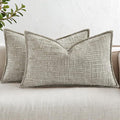 decorUhome Chenille Throw Pillow Covers 12x20 Set of 2, Thick Textured Slubby Neutral Decorative Pillow Covers with Elegant Design for Couch, Sofa, Living Room, Light Brown