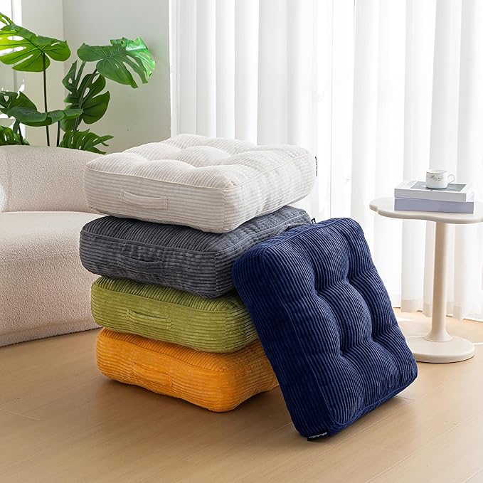 6" Washable Floor Pillow Cushion for Adults, Meditation Cushion Pillow, Large Square Floor Sitting, Removable Tufted Corduroy Cover, for Tatami Living Room or Yoga, 22x22 Inch, 2Pack, Machine Washable