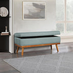OSP Home Furnishings Katheryn Mid-Century Modern Storage Bench with Tufted Seat and Wood Legs, Sea Blue Fabric