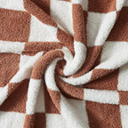 WRENSONGE Checkered Throw Blanket, Autumn Leaf Orange Soft Cozy Fluffy Warm Hand Made Throw Blankets for Couch, Sofa, Chair, Bed, Camping, Picnic, Travel Lightweight Bed Blanket - 50"*70"