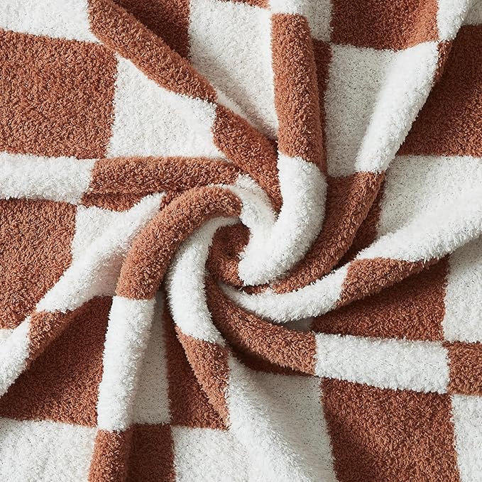 WRENSONGE Checkered Throw Blanket, Autumn Leaf Orange Soft Cozy Fluffy Warm Hand Made Throw Blankets for Couch, Sofa, Chair, Bed, Camping, Picnic, Travel Lightweight Bed Blanket - 50"*70"