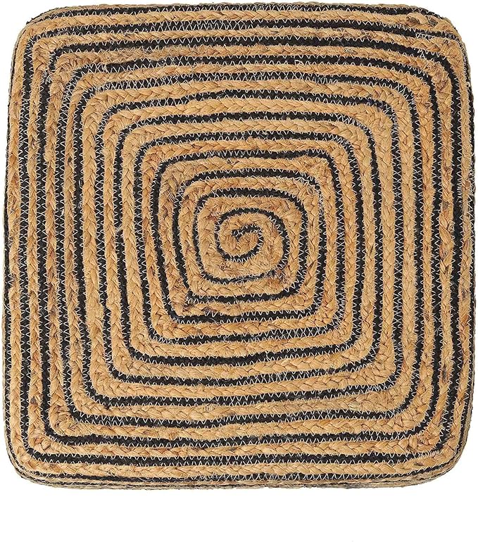 REDEARTH · Cube Pouf Foot Stool Ottoman - Jute Braided Pouffe Poof Accent Sitting Footrest for The Living Room, Bedroom, Nursery, Lounge 50% Jute 50% Cotton Set of 2 (14.5”X14.5”X16”; Natural Black)