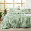 Bedsure Tufted Boho Comforter Set Queen Size - Sage Green Boho Bed Set, GentleSoft™ 3 Pieces Farmhouse Shabby Chic Embroidery Bedding, Gifts for Woman, Soft Jacquard Queen Comforter for All Seasons