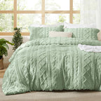 Bedsure Tufted Boho Comforter Set California King - Sage Green Boho Bed Set, GentleSoft™ 3 Pieces Farmhouse Shabby Chic Embroidery Bedding, Gifts for Woman, Soft Jacquard Comforter for All Seasons