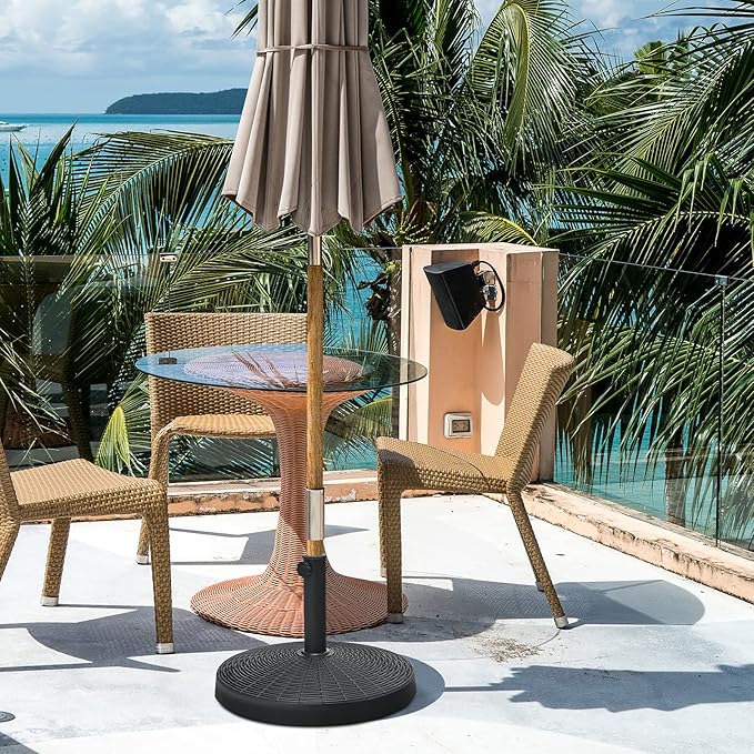 Tangkula 49 LBS Patio Umbrella Base, 20.5 Inch Outdoor Umbrella Stand W/Rattan Design, Adjustable Knob, Round Umbrella Holder for Backyard, Market Entrance, Poolside