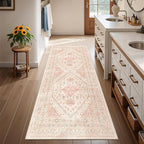 Runner Rug 2x6, Non Slip Washable Rugs for Laundry Room, Runners for Hallways, Low Pile Vintage Soft Rugs for Living Room, Kitchen Bathroom,Bedroom Rug(Pink,2'x6')