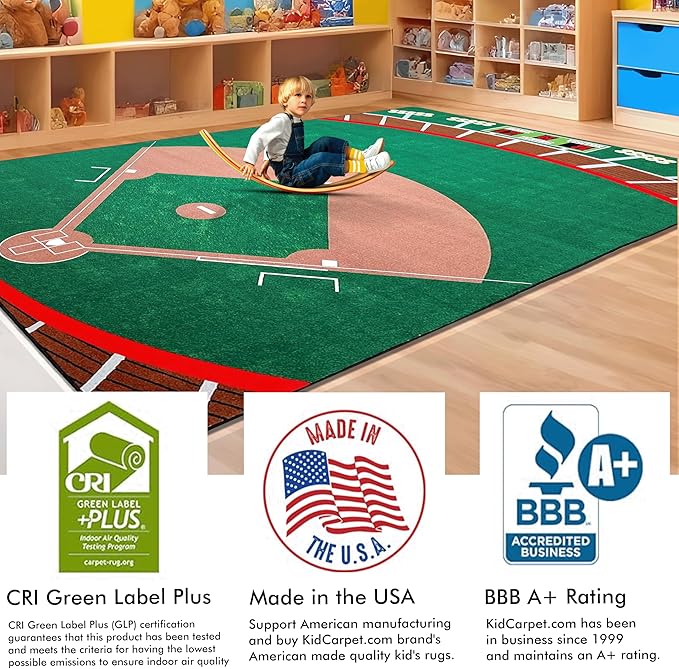 KIDCARPET.COM Baseball Stadium Decorative Classroom Rug | Modern Accent Carpet for Preschool Reading Corner Decor, 6' x 8'6"