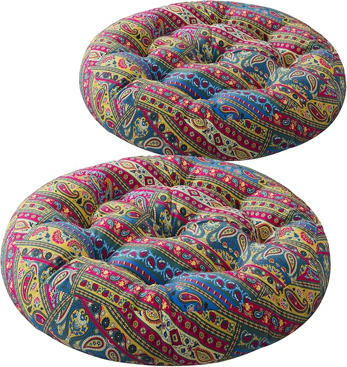 Codi Meditation Floor Pillow, Boho Pillows Seating for Adults and Kids, Large Cushion for Yoga Living Room Tatami Sitting, Memory Foam Added, 22x22 Inch Pack of 2, Round - Multi Blaidiere