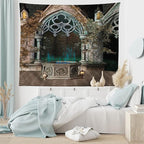 Ambesonne Gothic Tapestry, Patio with Enchanted Wishing Well Ivy on Antique Gateway to Forest, Fabric Wall Hanging Decor for Bedroom Living Room Dorm, 45" X 30", Taupe Green