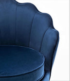 Velvet Barrel Accent Chair with Scalloped Silhouette and Gold Metal Legs, Decorative Piece Suitable for Traditional, Modern, and Contemporary Spaces, Navy Blue
