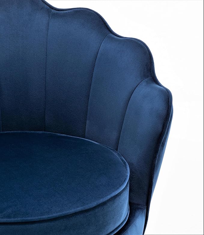 Velvet Barrel Accent Chair with Scalloped Silhouette and Gold Metal Legs, Decorative Piece Suitable for Traditional, Modern, and Contemporary Spaces, Navy Blue