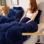 XeGe Plush Shaggy Duvet Cover Set, Luxury Ultra Soft Crystal Velvet Fluffy Bedding Sets 2 Pieces(1 Faux Fur Furry Comforter Cover + 1 Fuzzy Faux Fur Pillowcase), Zipper Closure(Twin, Navy Blue)