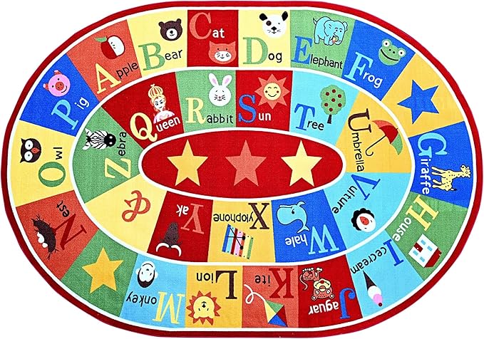 Furnish my Place 745 ABC with Animal ABC Area Rug for Kids | Educational Alphabet | Animals Children Rug | Contemporary Design | Multicolor (9'x13'2" Oval)