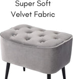 BIRDROCK HOME Tufted Curve Ottoman Velvet Foot Stool - Upholstered Padded Footrest for Living Room or Bedroom - Small Cushioned Accent Chair for Couch, Sofa, Large Seating - Modern Furniture - Grey