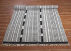 Area Rug 9' Square Rug Gray & Beige Cotton Dhurrie Striped Thick 0.19 inches Stone Easy Washable Rug Hand Wash Cotton Carpet Flatweave Rug Indoor Outdoor Rugs for Hall Room, Dining Room
