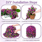 Artificial Fake Hanging Flowers Basket for Spring Decor, Faux Silk Flower in Planter for Summer, Outdoor Artificial Floral for Home Porch Yard(Purple-red Deep Purple)