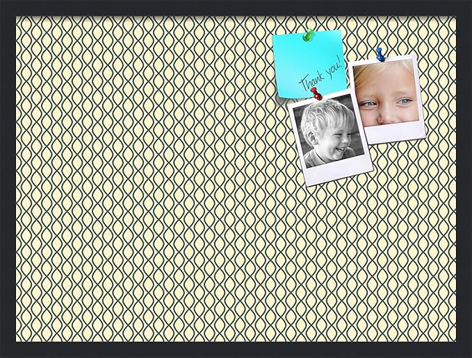 PinPix 27x20 Inch Cork Bulletin Board. This Decorative Framed Pin Board Comes with Yellow and Blue Waves Design and a Satin Black Frame. Ideal for Home Office Decor or Message Board (PinPix-321)