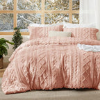 Bedsure Tufted Boho Comforter Set Queen Size - Light Pink Boho Bed Set, GentleSoft™ 3 Pieces Farmhouse Shabby Chic Embroidery Bedding, Gifts for Woman, Soft Jacquard Queen Comforter for All Seasons