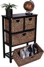 BIRDROCK Home Seagrass Cubby Dresser | 4 Drawer Bins | Decorative Wood Storage Cubbies Shelf Organizer | Industrial Furniture Chest Basket | Espresso