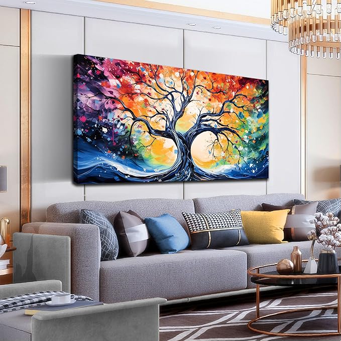 Large Canvas Wall Art Colorful Tree Picture Modern Living Room Bedroom Home Office Wall Decor Framed Canvas Prints Ready to Hang Size 30x60