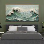 Canvas Wall Art Decor Pictures Large Sea Wave Abstract Wall Decor Print Modern Abstract Green Wall Art Painting Pictures For Living Room Home Kitchen Office Artwork 29 X 58 Inch With Framed
