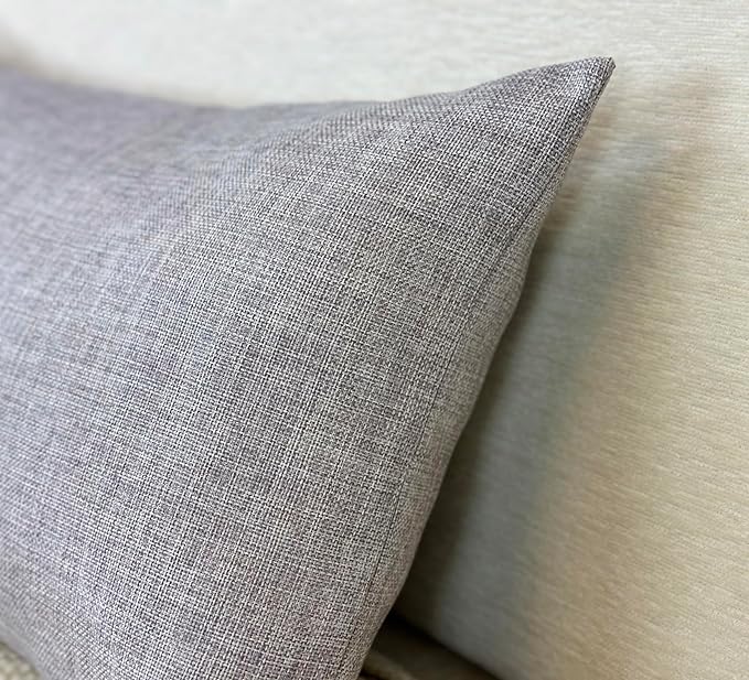 Aiking Home Woven Fine Faux Linen Throw Pillow Cover, Size 12"x24", Light Grey