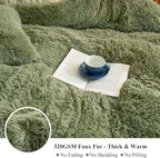 XeGe Plush Shaggy Duvet Cover Set, Luxury Soft Crystal Velvet Fluffy Furry Bedding Sets 3 Pieces(1 Faux Fur Fuzzy Comforter Cover + 2 Faux Fur Throw Pillow Shams), Zipper Closure (King, Sage Green)