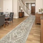 Washable Runner Rug 2.5x14, Non-Slip Long Kitchen Mats for Floor, Vintage Rug for Entryway, Soft Hallway Runner for Dining Room, Bedroom, Living Room(Brown,2.5'x14')