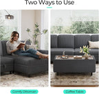 LINSY HOME Sectional Sleeper Sofa Storage Ottoman Bench, Convertible Coffee Table Plush Corduroy Couch Ottoman Footstool for Living Room, Bedroom Entryway and Family Room, Grey