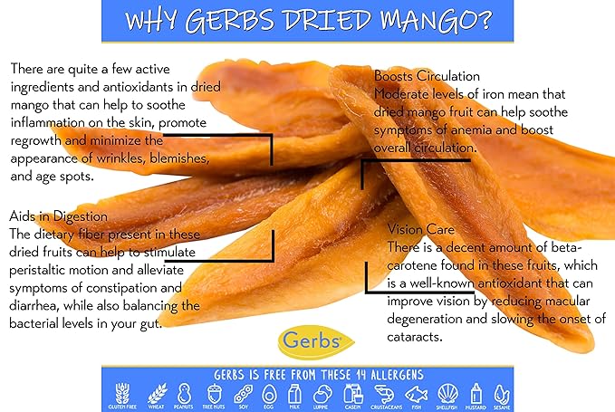 Gerbs Dried Mango Slices Unsweetened 4 lbs. | Dehydrated, Unsulfured, Resealable Bag | Naturally Chewy & Vibrant | Top 14 Allergen-Free