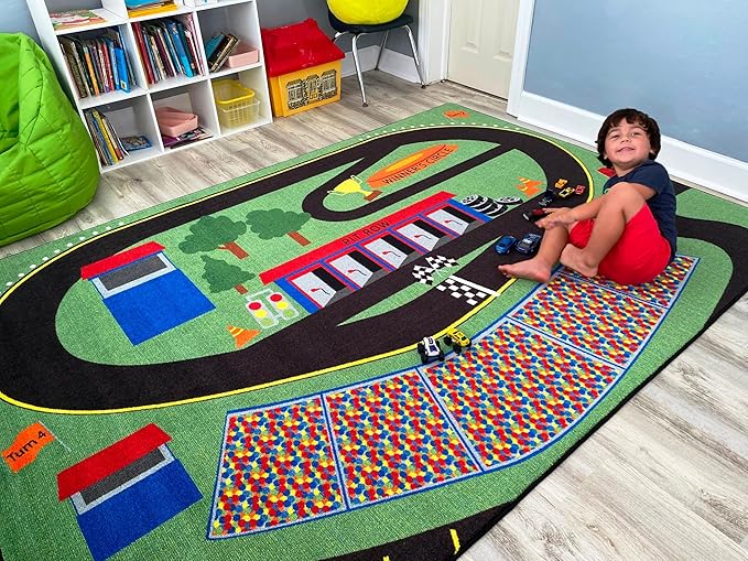KIDCARPET.COM Racetrack Play Mat Rug | Interactive Activity Carpet for Preschool Playroom Toy Car Track, 6' x 8'6"