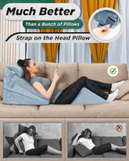 Lunix 5pcs Orthopedic Bed Wedge Pillow Set for Sleeping – Adjustable Post Surgery Back, Leg & Knee Support, Acid Reflux & GERD Relief, Memory Foam Head Pillows, with Hot/Cold Pack, Gray