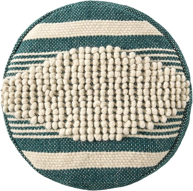 Christopher Knight Home Lucknow Pouf, White + Teal Small