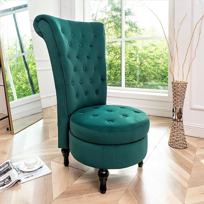 Royal High-Back Velvet Accent Chair for Vanity with Storage and Luxurious Upholstery, Retro Design and Versatile Usage for Living Room, Bedroom, Lounge and Office, Green
