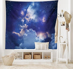 Ambesonne Space Tapestry King Size, Magic Sky View with Star and Clouds Celestial Colorful World Cosmic Expanse Theme, Wall Hanging Bedspread Bed Cover Wall Decor, 104" X 88", White and Blue