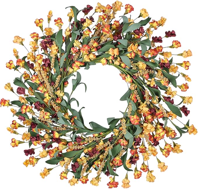 Wreaths for Front Door, 24 Inch Spring/Summer Front Door Wreath, Colorful Paper Flower Wreath for All Seasons for Indoor Home Wall Window Office Wedding Farmhouse Decor (Orange)