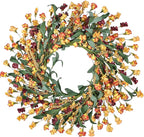 Wreaths for Front Door, 24 Inch Spring/Summer Front Door Wreath, Colorful Paper Flower Wreath for All Seasons for Indoor Home Wall Window Office Wedding Farmhouse Decor (Orange)