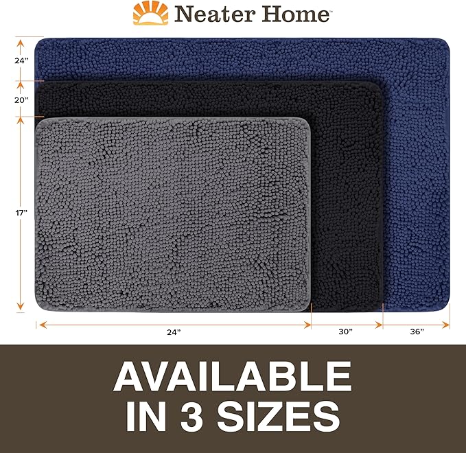 Neater Home Plush Bathroom Rugs 30x20 Thick Chenille Quick Dry Microfiber Absorbent Bath Mat, Soft Bath Rugs, Machine Washable Bathroom Floor Mat for Tub Shower Sink, Home Decor Accessories, Black