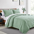Love's cabin Quilts for Queen Bed Sage Bedspreads - Soft Bed Summer Lightweight Bedspread Comforter - Modern Style Coin Pattern Coverlet for All Season - 3 Pieces (1 Quilt, 2 Pillow Shams)